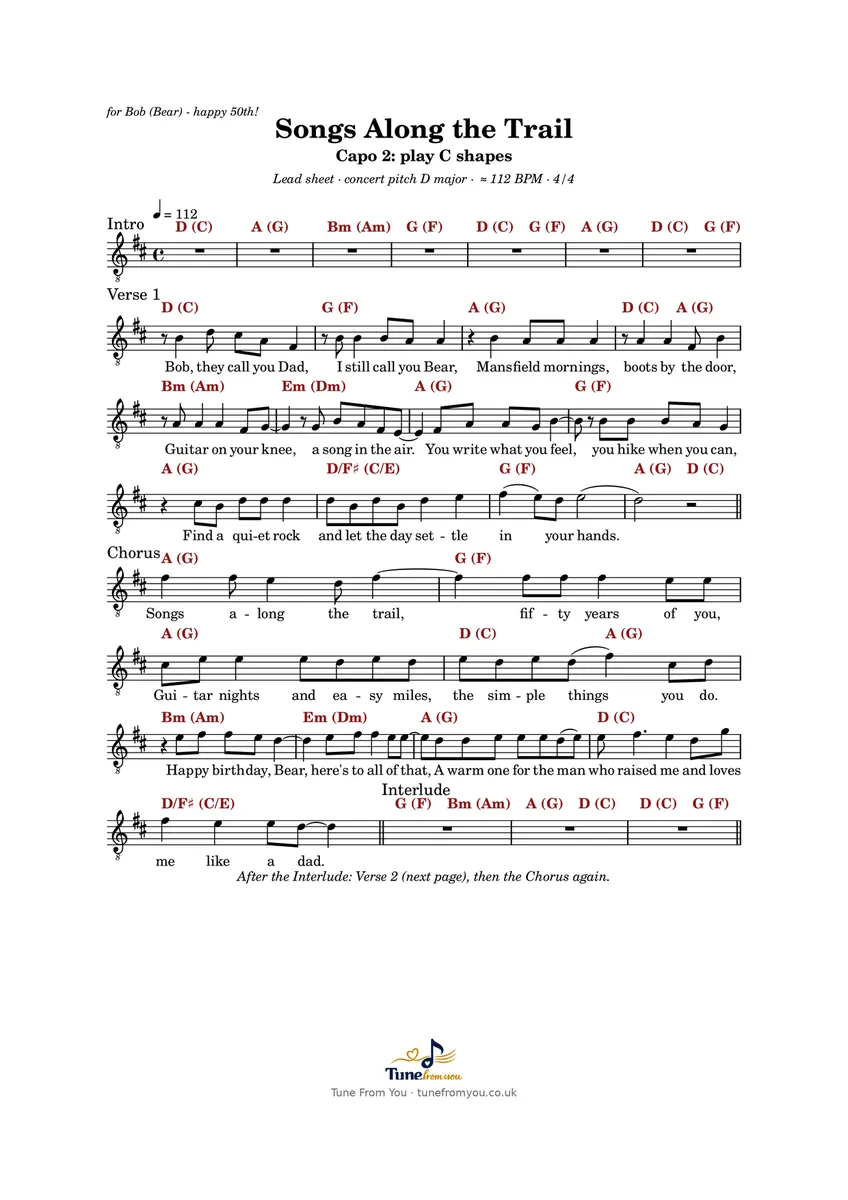 Printed notation lead sheet