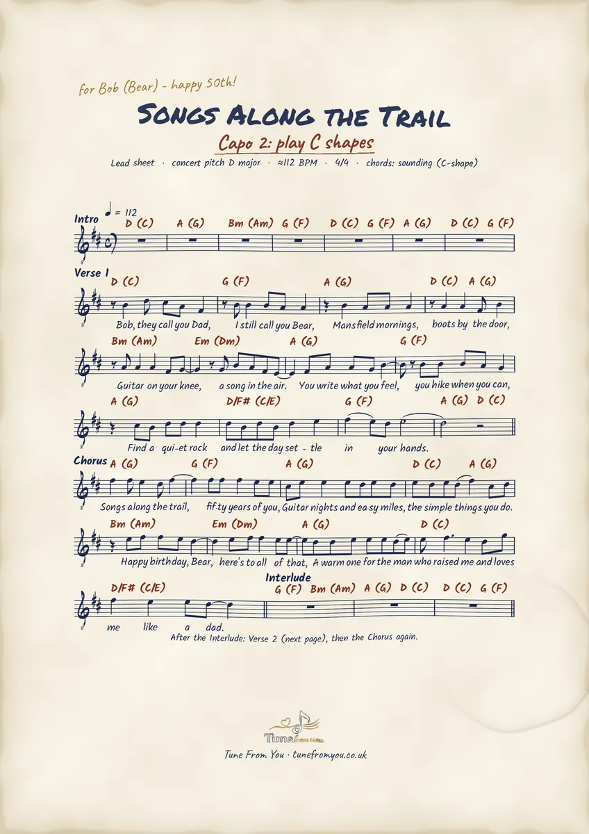 Handwritten notation lead sheet